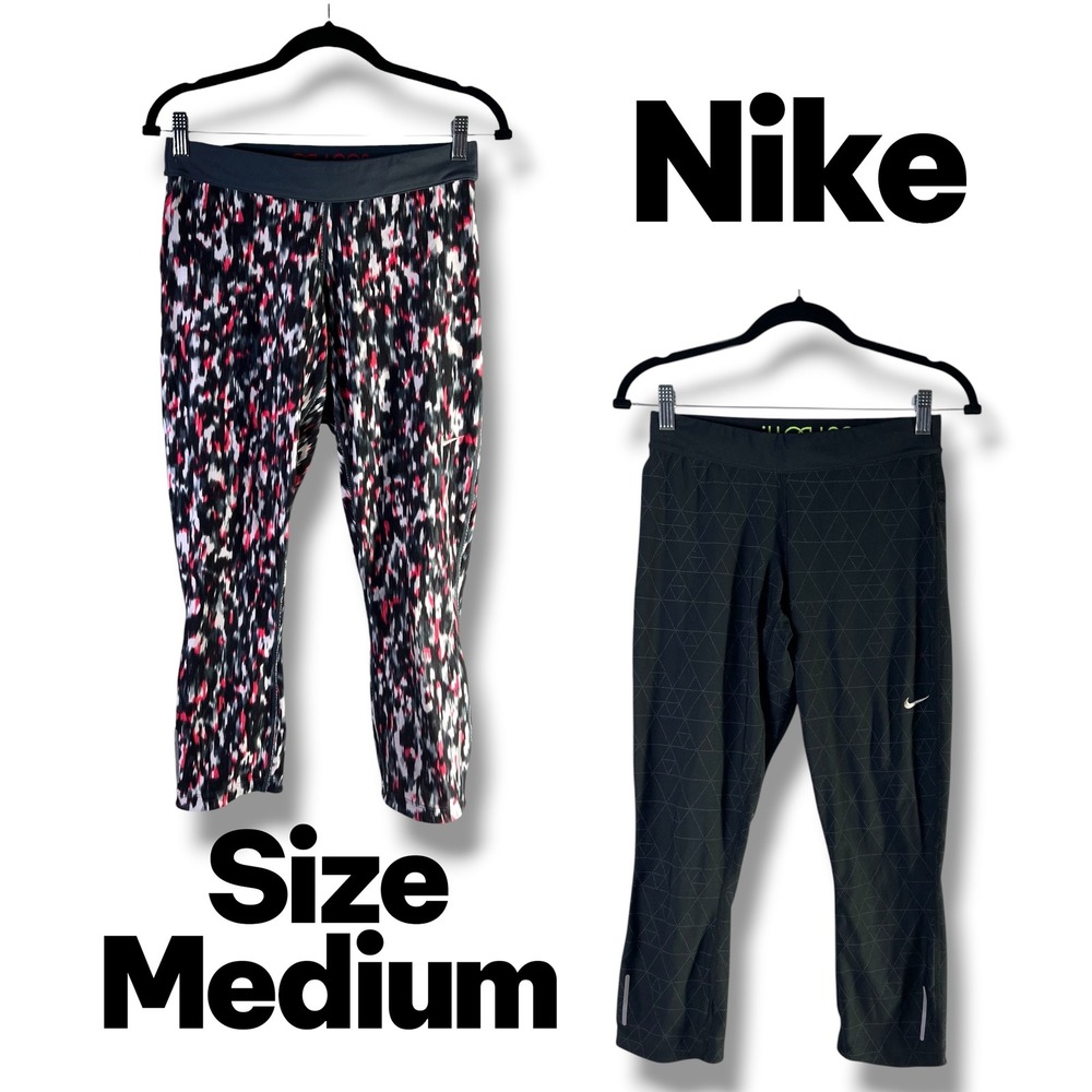 Nike Womens Sz Medium Lot of 2 Dri-Fit Athletic Leggings Cropped Gym Workout
